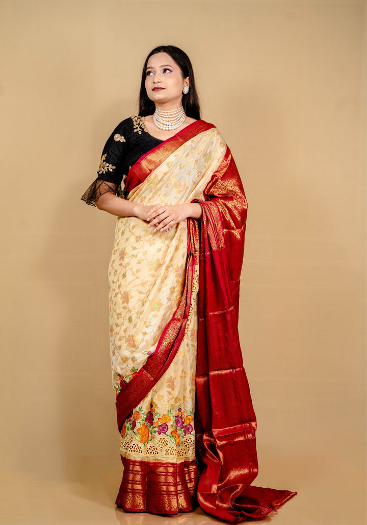 Banarasi Art Silk Saree In Beautiful Cutwork Embroiderry
