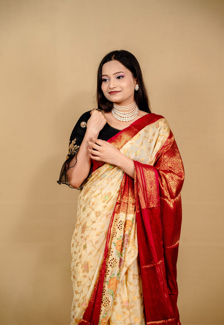 Banarasi Art Silk Saree In Beautiful Cutwork Embroiderry