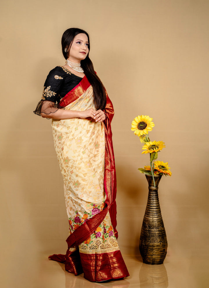 Banarasi Art Silk Saree In Beautiful Cutwork Embroiderry