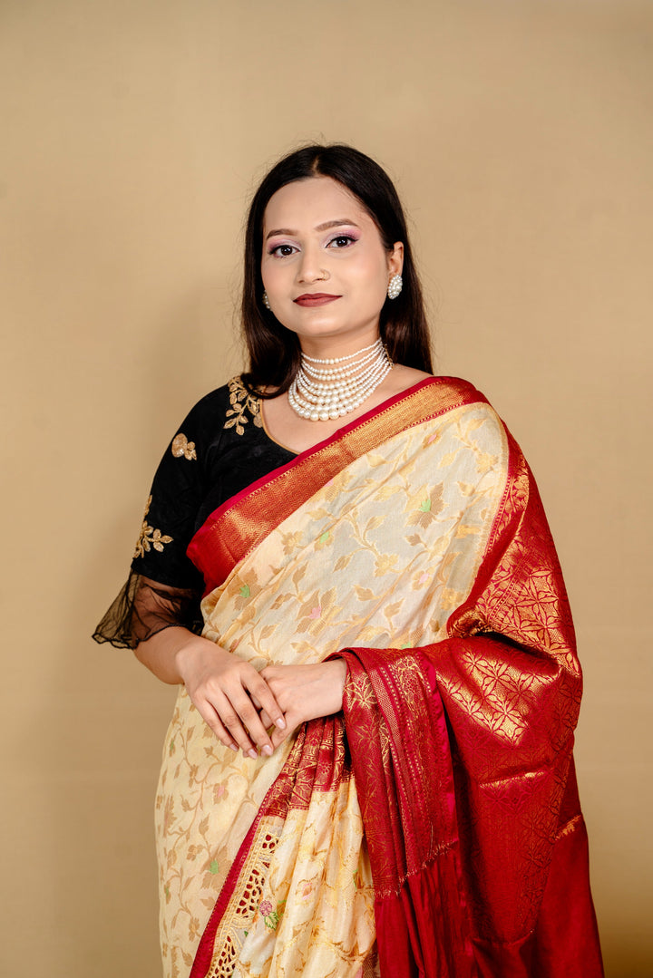 Banarasi Art Silk Saree In Beautiful Cutwork Embroiderry