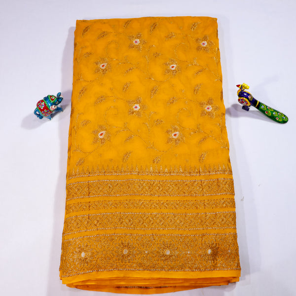 Yellow Banarasi Khaddi Chiffon Saree – Sheer Elegance from the Heart of Banaras