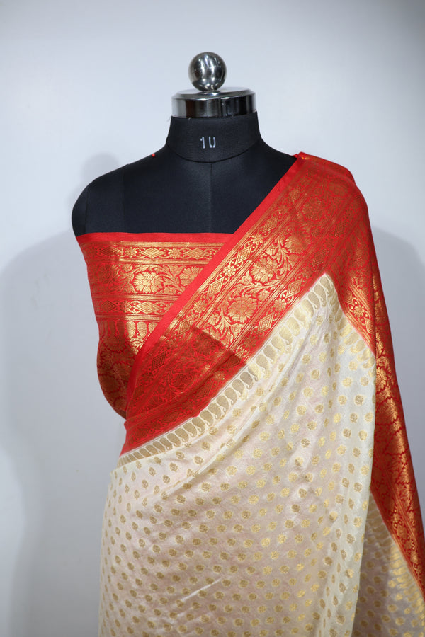Banarasi Silk Saree Half White