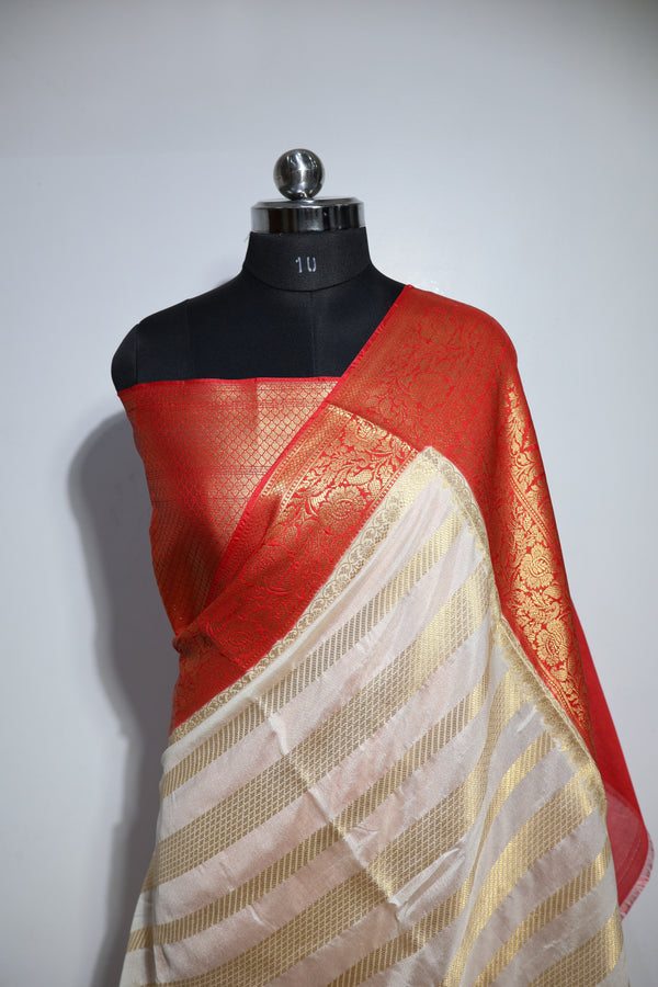 Banarasi Silk Saree Half White