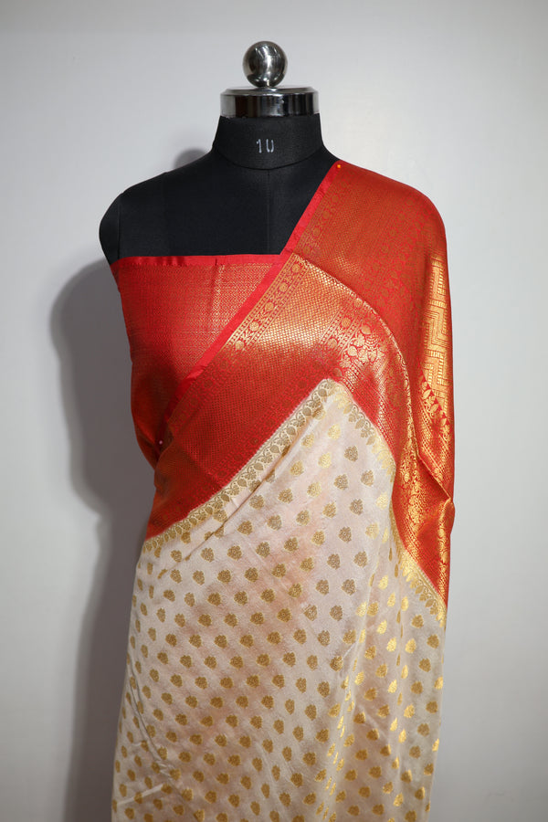 Banarasi Silk Saree Half White