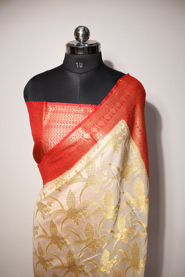 Banarasi Silk Saree Half White