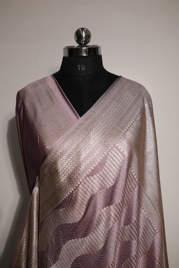 Authentic Banarasi Mashru Silk Saree - Weave with Platinum Water Zari