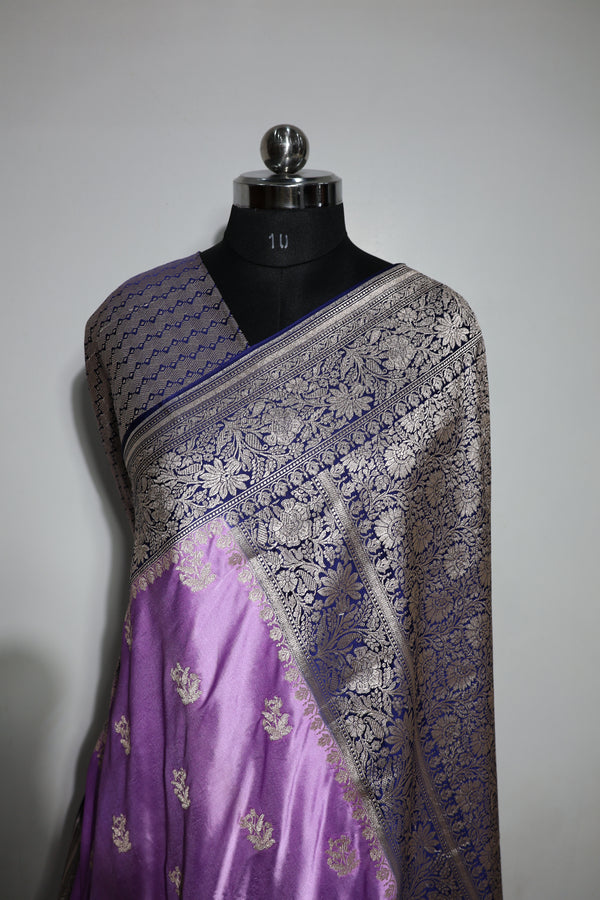 Authentic Banarasi Mashru Silk Saree - Weave with Platinum Water Zari
