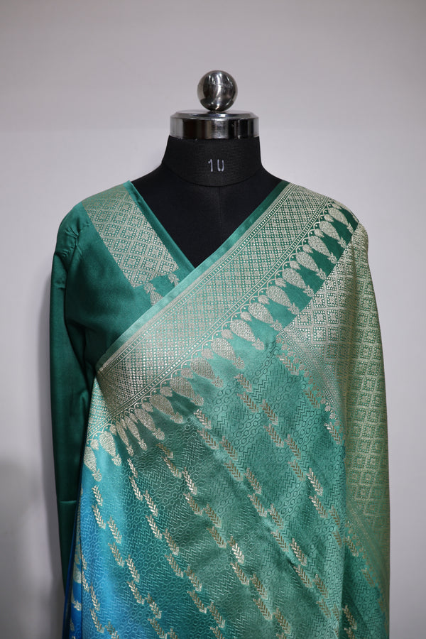 Authentic Banarasi Mashru Silk Saree - Weave with Platinum Water Zari