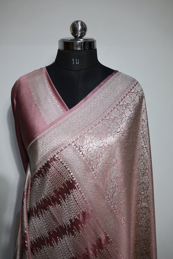 Authentic Banarasi Mashru Silk Saree - Weave with Platinum Water Zari