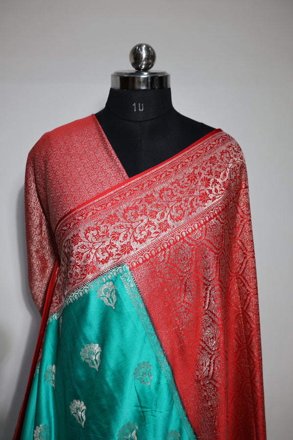 Authentic Banarasi Mashru Silk Saree - Weave with Platinum Water Zari