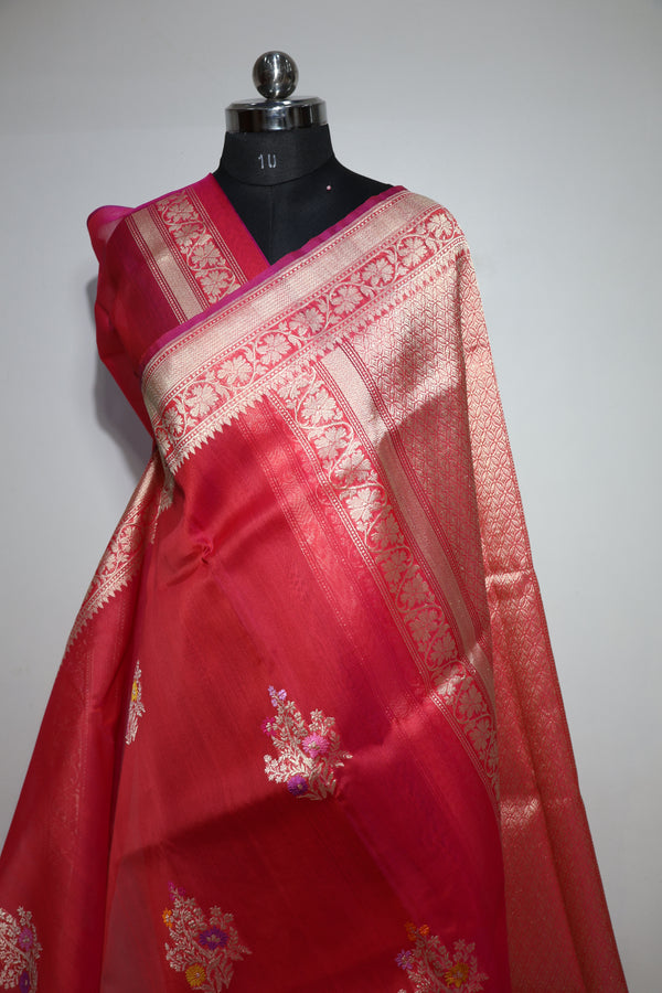 Pure Organza Silk Handwoven Banarasi Saree – Certified Handloom Kadua