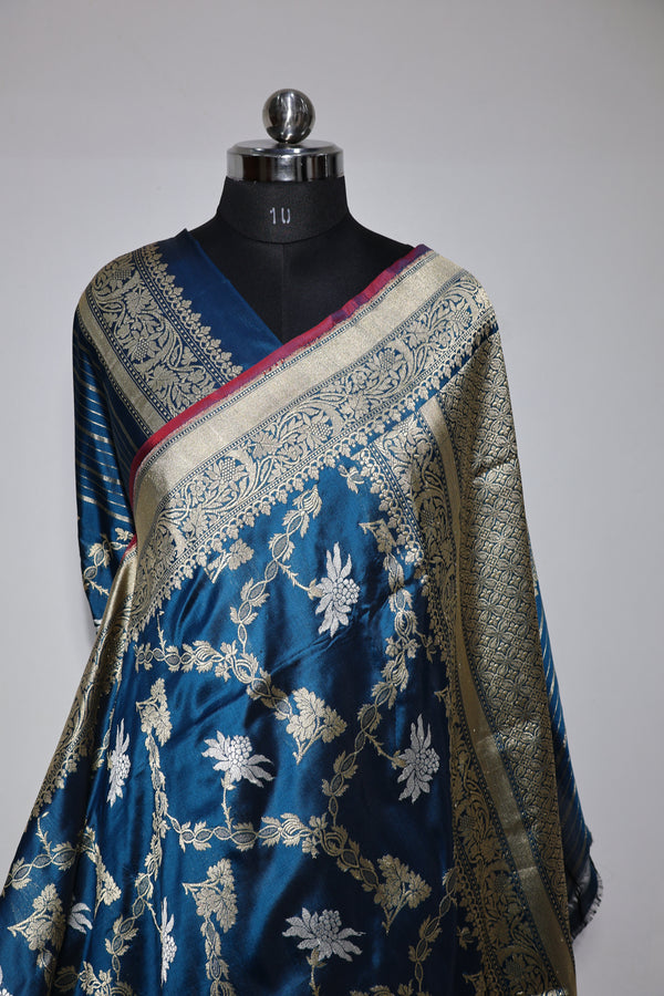 Pure Katan Silk Jungla Handwoven Banarasi Saree – Certified Handloom Kadua