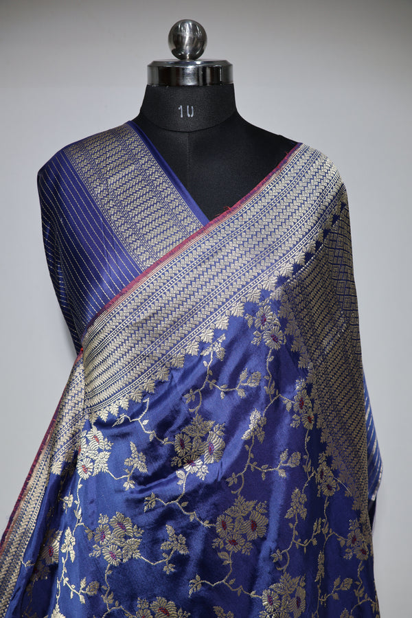 Pure Iktara Katan Silk Jungla Handwoven Banarasi Saree – Certified Handloom Kadua