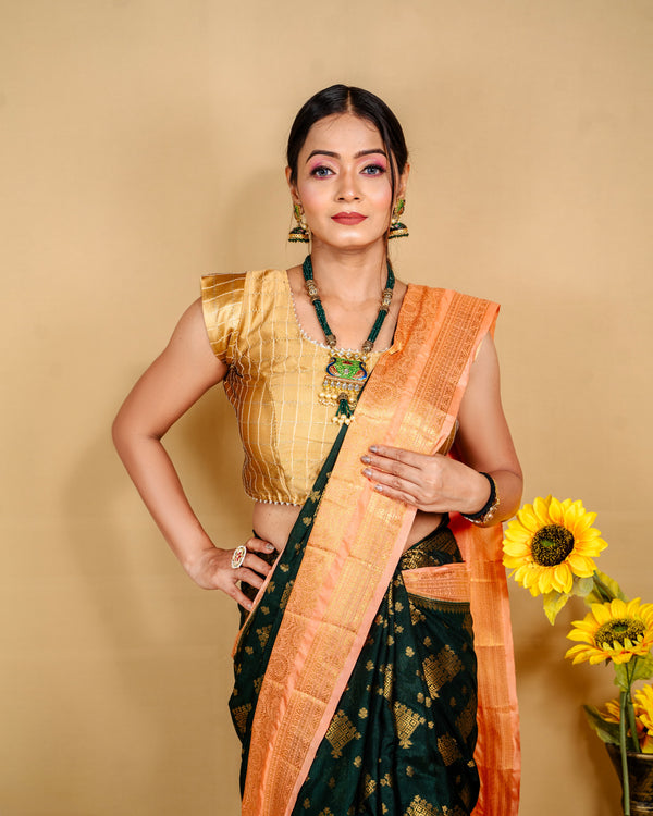 Banarasi Silk Saree in a Bottle Green Colour